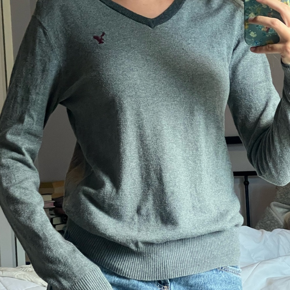 American Eagle Outfitters Charcoal V-Neck Sweater